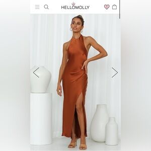 Satin midi dress - chocolate